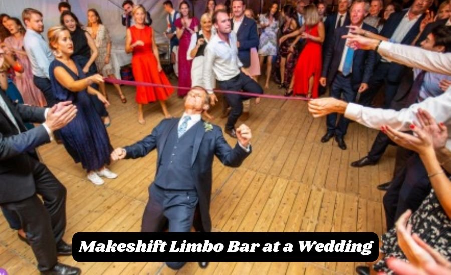 makeshift limbo bar at a wedding